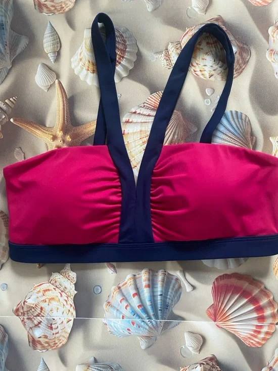 Boden Corsica Bikini Top Pink & Navy Contrast Strappy Swim Top - Picture 4 of 8